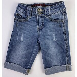 Arizona‎ Jeans Co Girls Denim Bermuda Shorts Distressed Cuffed Rolled Hem Size 6